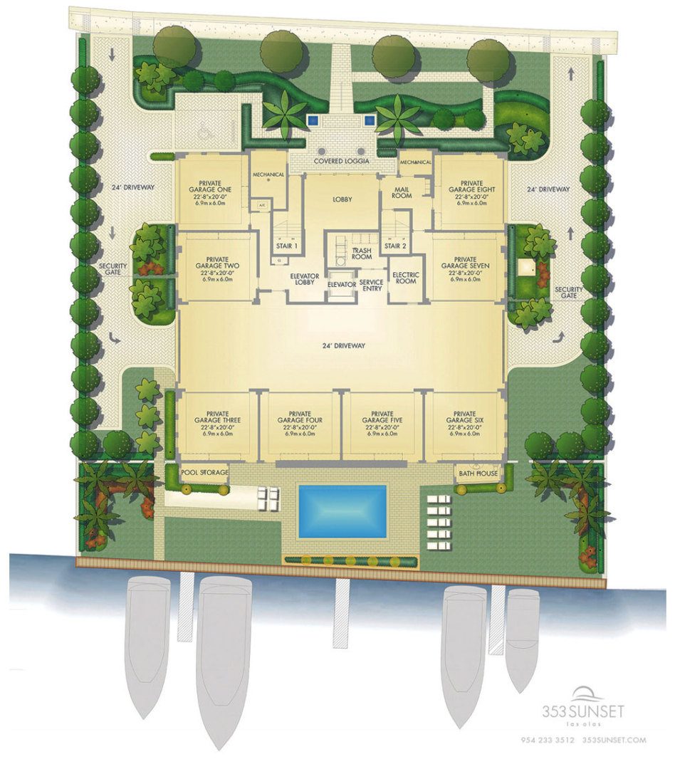 Siteplan for 353 Sunset, Luxury Waterfront Condos in Fort Lauderdale, Florida 33301