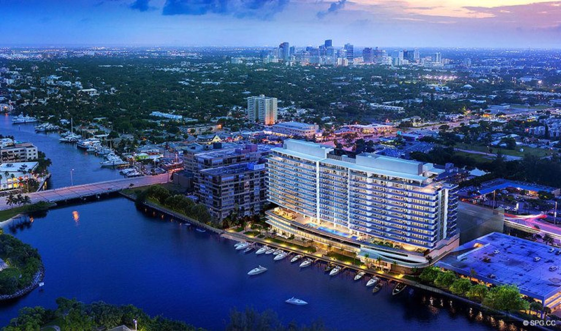 Aerial View of Riva, Luxury Waterfront Condos in Fort Lauderdale, Florida 33304.