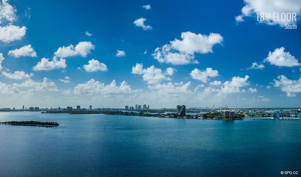 Eighteenth Floor South View from Elysee, Luxury Waterfront Condos in Miami, Florida 33137