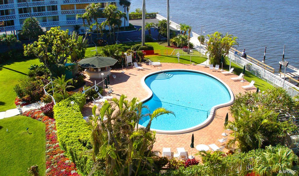 Waterfront Pool Area at The President of Palm Beach, Luxury Waterfront Condos in Palm Beach, Florida