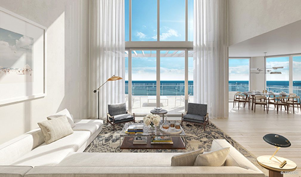 Living Room Design at The Four Seasons Private Residences Fort Lauderdale, Luxury Oceanfront Condos in Fort Lauderdale, Florida 33304.