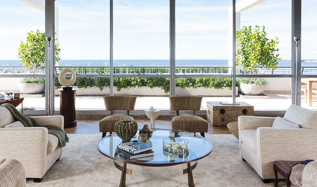 Living Room Views from Club Residences at Park Grove, Luxury Waterfront Condos in Miami, Florida 33133