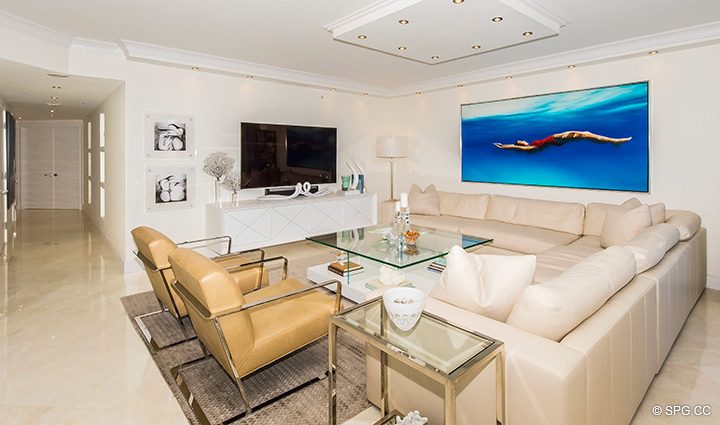 Designer Decorated Living Room in Residence 5D, Tower I at The Palms, Luxury Oceanfront Condominiums Fort Lauderdale, Florida 33305