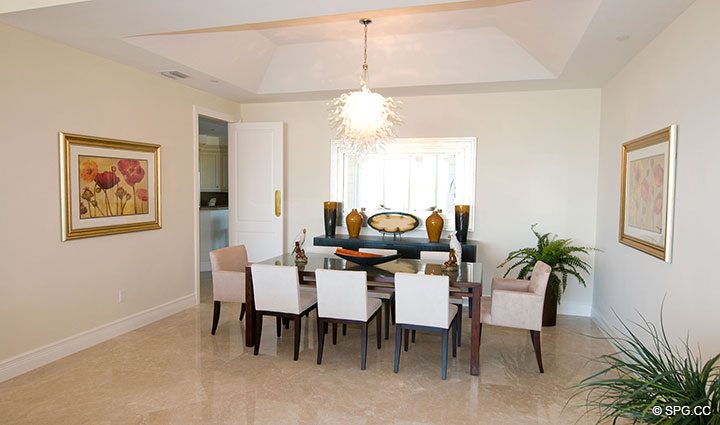 Dining Room inside Residence 304 at Bellaria, Luxury Oceanfront Condominiums in Palm Beach, Florida 33480.