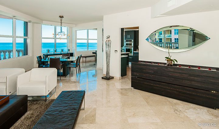 Great Room inside Residence 11B, Tower I at The Palms, Luxury Oceanfront Condominiums Fort Lauderdale, Florida 33305