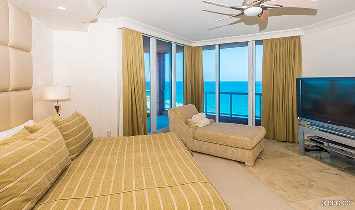 Master Bedroom at Residence 12B, Tower II, The Palms Condominiums, 2110 North Ocean Boulevard, Fort Lauderdale Beach, Florida 33305.