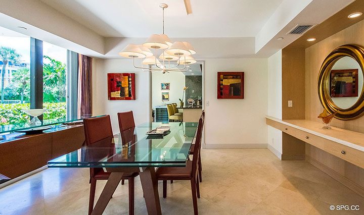 Dining Room Views in Residence R1C1 at The Stratford, Luxury Oceanfront Condominiums in Palm Beach, Florida 33480.