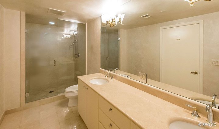 Master Bath with Glass Enclosed Shower in Residence 5E, Tower I at The Palms, Luxury Oceanfront Condominiums Fort Lauderdale, Florida 33305