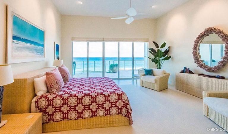 Master Bedroom with Terrace Access in Penthouse 7 at Bellaria, Luxury Oceanfront Condominiums in Palm Beach, Florida 33480.
