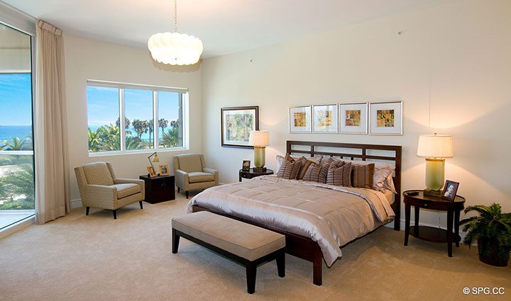 Master Bedroom inside Residence 304 at Bellaria, Luxury Oceanfront Condominiums in Palm Beach, Florida 33480.