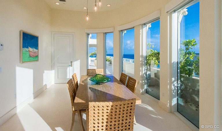 Dining Room inside Penthouse 7 at Bellaria, Luxury Oceanfront Condominiums in Palm Beach, Florida 33480.