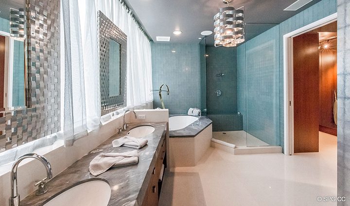 Master Bath in Residence 501 For Sale at 1000 Ocean, Luxury Oceanfront Condos in Boca Raton, Florida 33432.