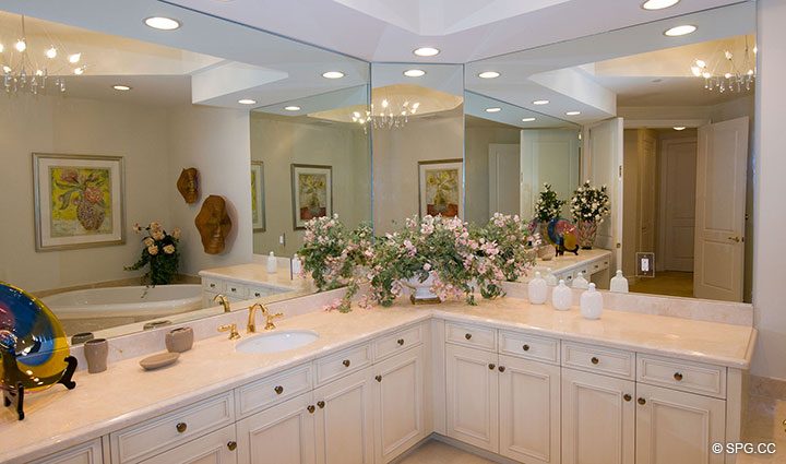 Master Bathroom inside Residence 304 at Bellaria, Luxury Oceanfront Condominiums in Palm Beach, Florida 33480.
