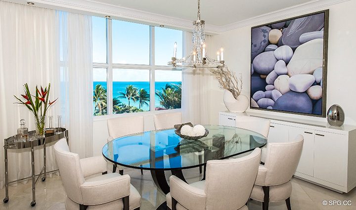 Dining Room inside Residence 5D, Tower I at The Palms, Luxury Oceanfront Condominiums Fort Lauderdale, Florida 33305