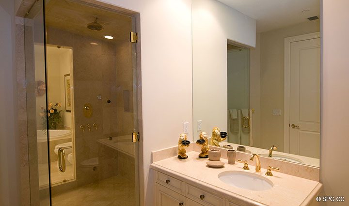 His and Her Master Bath in Residence 304 at Bellaria, Luxury Oceanfront Condominiums in Palm Beach, Florida 33480.