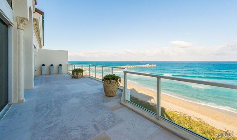 East Side of the Grand Veranda at Penthouse 7 at Bellaria, Luxury Oceanfront Condominiums in Palm Beach, Florida 33480.