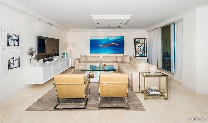 Living Room inside Residence 5D, Tower I at The Palms, Luxury Oceanfront Condominiums Fort Lauderdale, Florida 33305