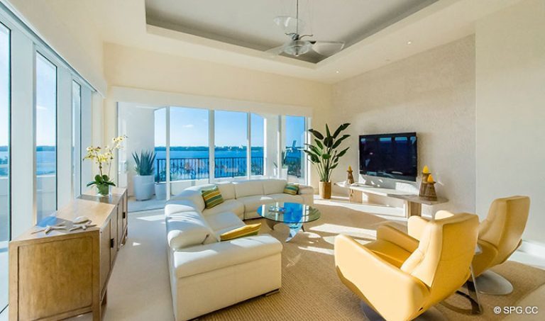 Large Family Room inside Penthouse 7 at Bellaria, Luxury Oceanfront Condominiums in Palm Beach, Florida 33480.