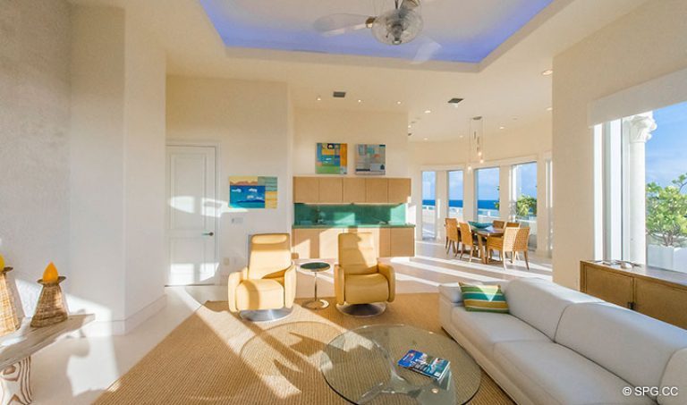 Large Family Room inside Penthouse 7 at Bellaria, Luxury Oceanfront Condominiums in Palm Beach, Florida 33480.