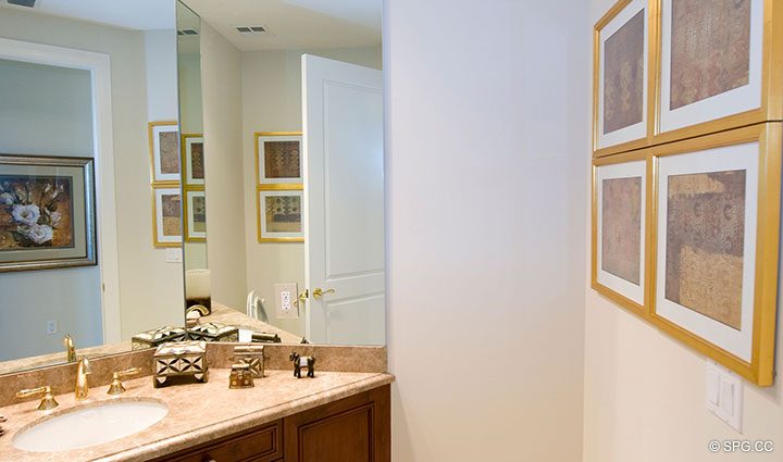 Guest Bathroom in Residence 304 at Bellaria, Luxury Oceanfront Condominiums in Palm Beach, Florida 33480.