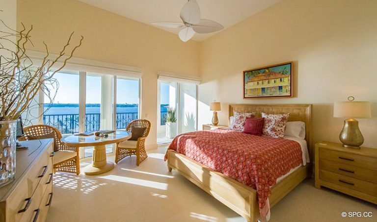 Guest Bedroom with Terrace Access in Penthouse 7 at Bellaria, Luxury Oceanfront Condominiums in Palm Beach, Florida 33480.
