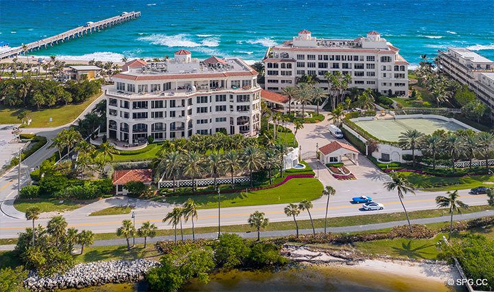 West Side Aerial View of Residence 204 at Bellaria, Luxury Oceanfront Condominiums in Palm Beach, Florida 33480.