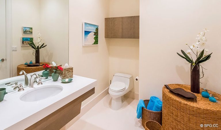 Guest Bathroom inside Penthouse 7 at Bellaria, Luxury Oceanfront Condominiums in Palm Beach, Florida 33480.