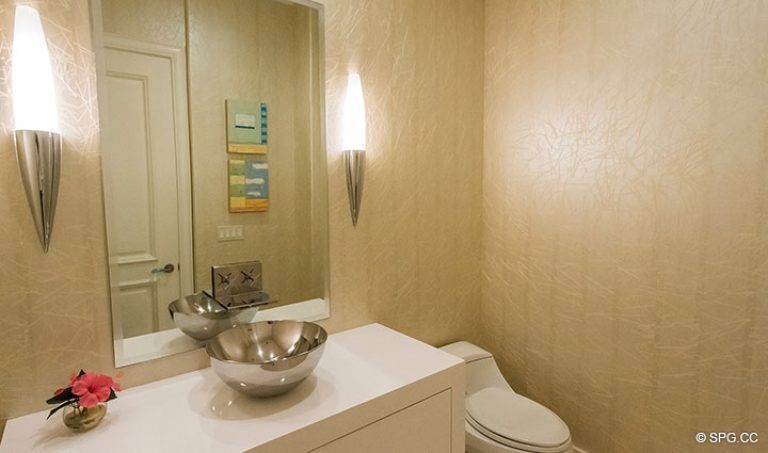Powder Room inside Penthouse 7 at Bellaria, Luxury Oceanfront Condominiums in Palm Beach, Florida 33480.