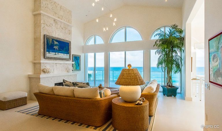 Spectacular Living Room inside Penthouse 7 at Bellaria, Luxury Oceanfront Condominiums in Palm Beach, Florida 33480.