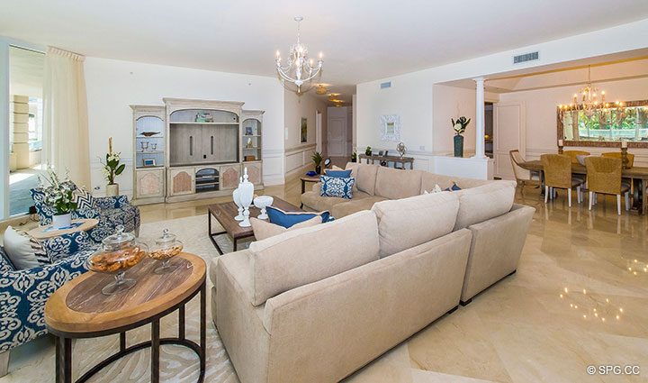 Large Open Living Room in Residence 204 at Bellaria, Luxury Oceanfront Condominiums in Palm Beach, Florida 33480.
