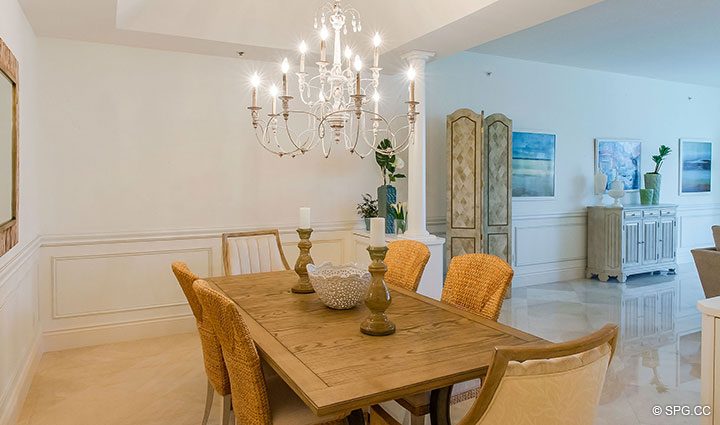 Dining Room inside Residence 204 at Bellaria, Luxury Oceanfront Condominiums in Palm Beach, Florida 33480.