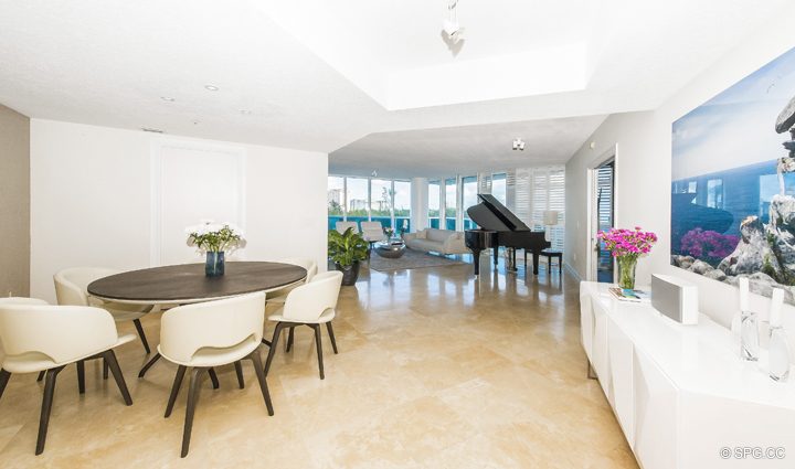 Dining Room inside Residence 504 at La Rive, Luxury Waterfront Condos in Fort Lauderdale, Florida 33304.