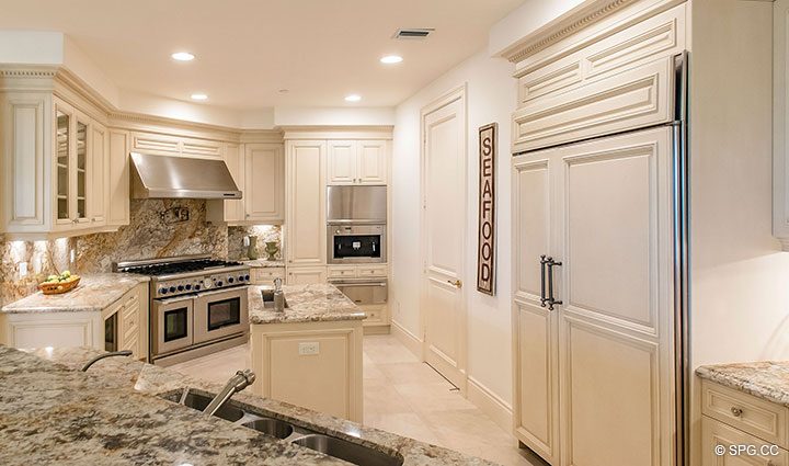 Gourmet Kitchen inside Residence 204 at Bellaria, Luxury Oceanfront Condominiums in Palm Beach, Florida 33480.
