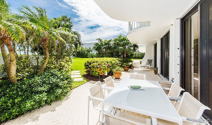 Sunny Lanai Terrace for Residence R1C1 at The Stratford, Luxury Oceanfront Condominiums in Palm Beach, Florida 33480.
