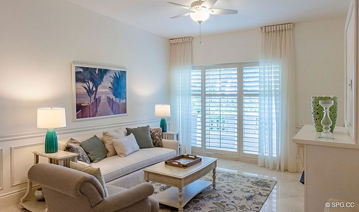 Family Room inside Residence 204 at Bellaria, Luxury Oceanfront Condominiums in Palm Beach, Florida 33480.