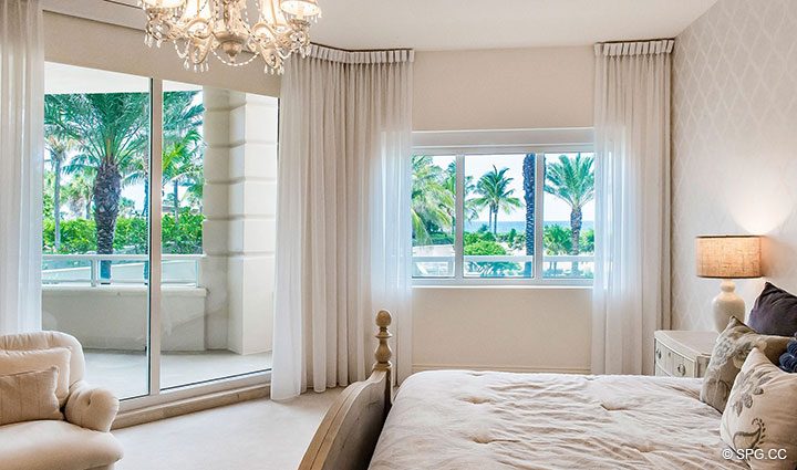 Master Bed Terrace Access Residence 204 at Bellaria, Luxury Oceanfront Condominiums in Palm Beach, Florida 33480.