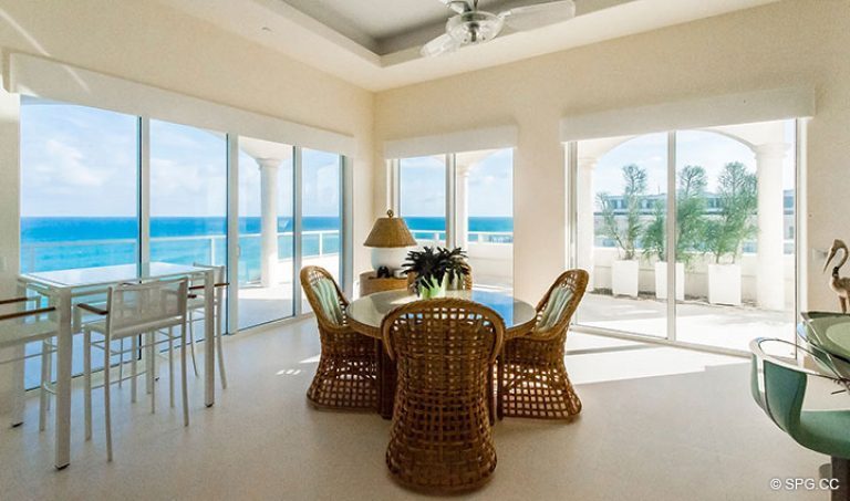 Breakfast area inside Penthouse 7 at Bellaria, Luxury Oceanfront Condominiums in Palm Beach, Florida 33480.