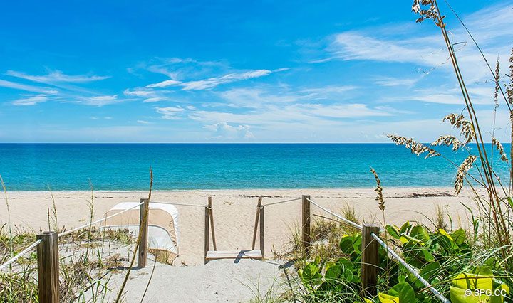 Private Beach Access from Residence R1C1 at The Stratford, Luxury Oceanfront Condominiums in Palm Beach, Florida 33480.