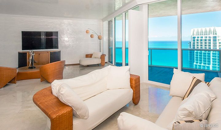Expanded Living Area in Residence 3806 at Portofino Tower, Luxury Waterfront Condominiums in Miami Beach, Florida 33139