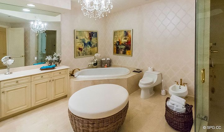 Master Bathroom inside Residence 204 at Bellaria, Luxury Oceanfront Condominiums in Palm Beach, Florida 33480.