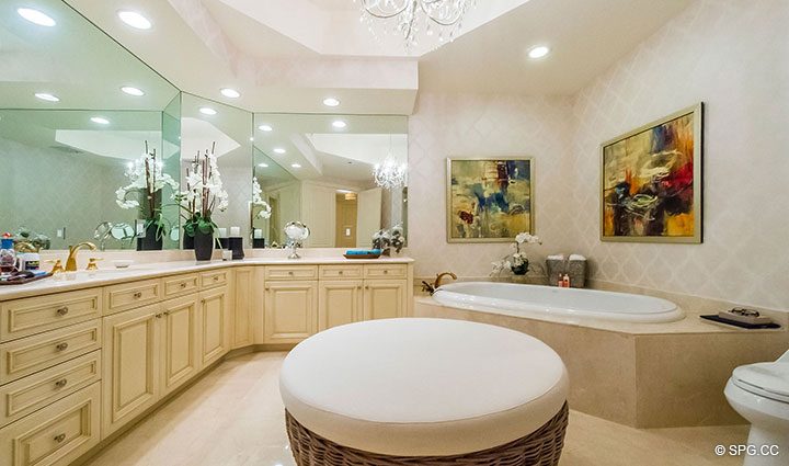 Spacious Master Bath inside Residence 204 at Bellaria, Luxury Oceanfront Condominiums in Palm Beach, Florida 33480.