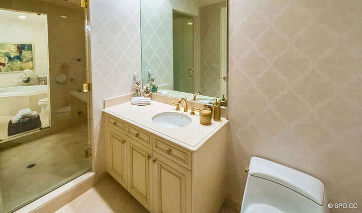 His and Her Master Bath in Residence 204 at Bellaria, Luxury Oceanfront Condominiums in Palm Beach, Florida 33480.