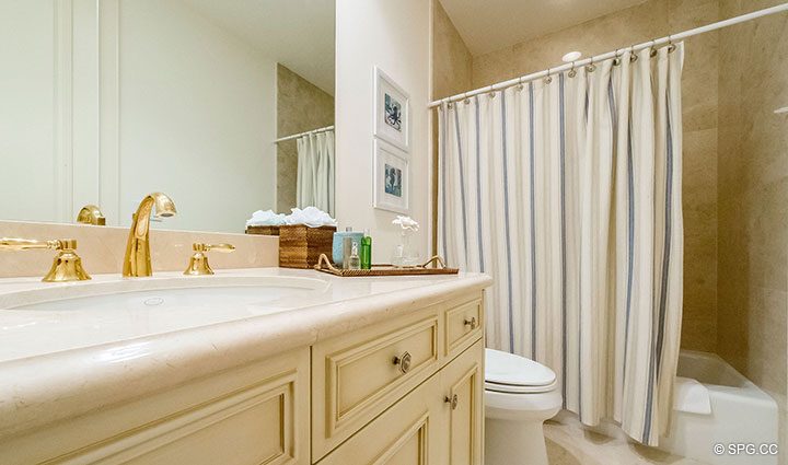 Guest Bath inside Residence 204 at Bellaria, Luxury Oceanfront Condominiums in Palm Beach, Florida 33480.
