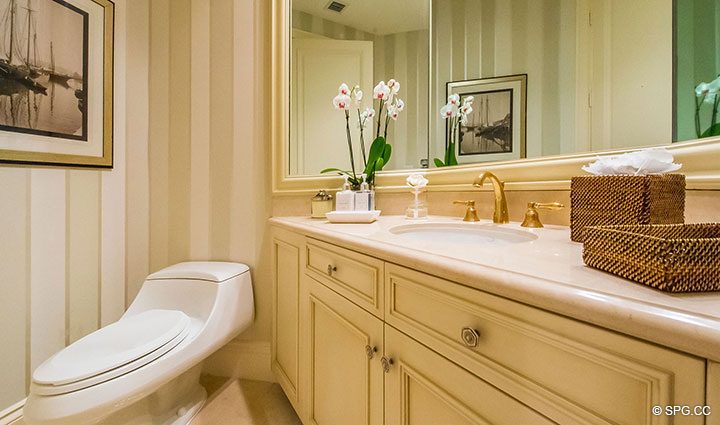 Powder Room inside Residence 204 at Bellaria, Luxury Oceanfront Condominiums in Palm Beach, Florida 33480.