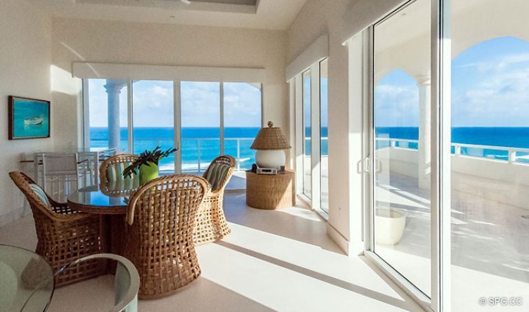 Berakfast Area Terrace Access inside Penthouse 7 at Bellaria, Luxury Oceanfront Condominiums in Palm Beach, Florida 33480.