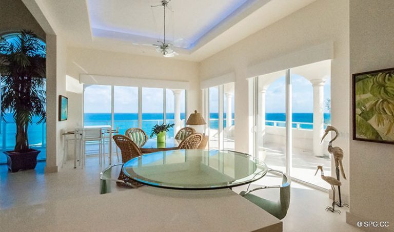 View from Kitchen bar inside Penthouse 7 at Bellaria, Luxury Oceanfront Condominiums in Palm Beach, Florida 33480.