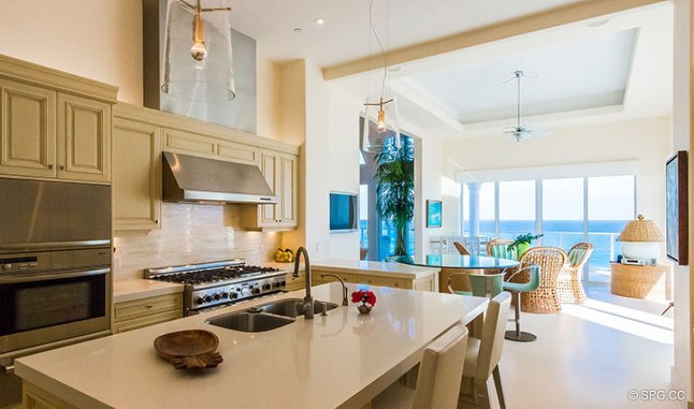 Gourmet kitchen inside Penthouse 7 at Bellaria, Luxury Oceanfront Condominiums in Palm Beach, Florida 33480.