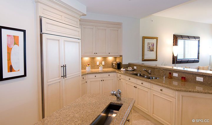 Kitchen inside Residence 304 at Bellaria, Luxury Oceanfront Condominiums in Palm Beach, Florida 33480.