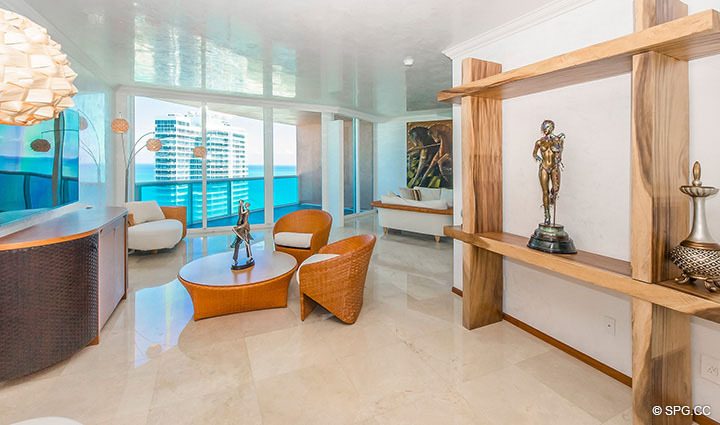 Living Room in Residence 3806 at Portofino Tower, Luxury Waterfront Condominiums in Miami Beach, Florida 33139