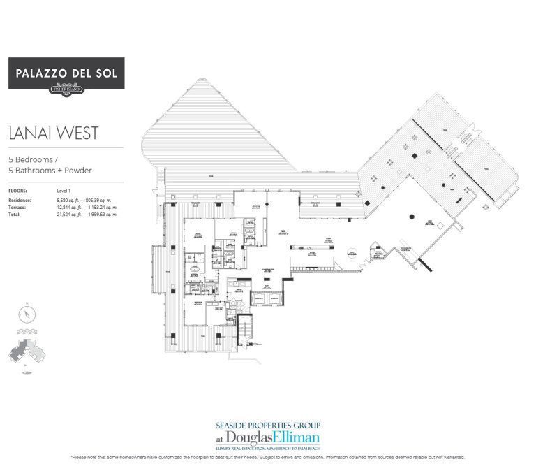 The Lanai West Floorplan for Palazzo del Sol, Luxury Waterfront Condominiums Located on Fisher Island, Miami Florida 33109